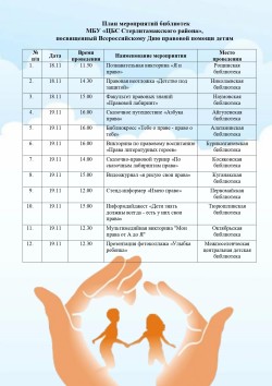 План мероприятий к Всероссийскому дню правовой помощи детям.