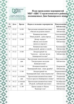 План мероприятий ко Дню башкирского языка