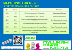 Афиша мероприятий по Пушкинской карте на Август