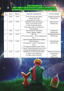План мероприятий ко Дню Земли