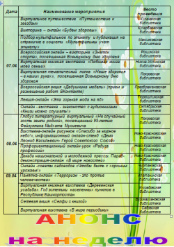 Анонс мероприятий на неделю