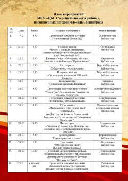 План мероприятий ко Дню снятия блокады Ленинграда